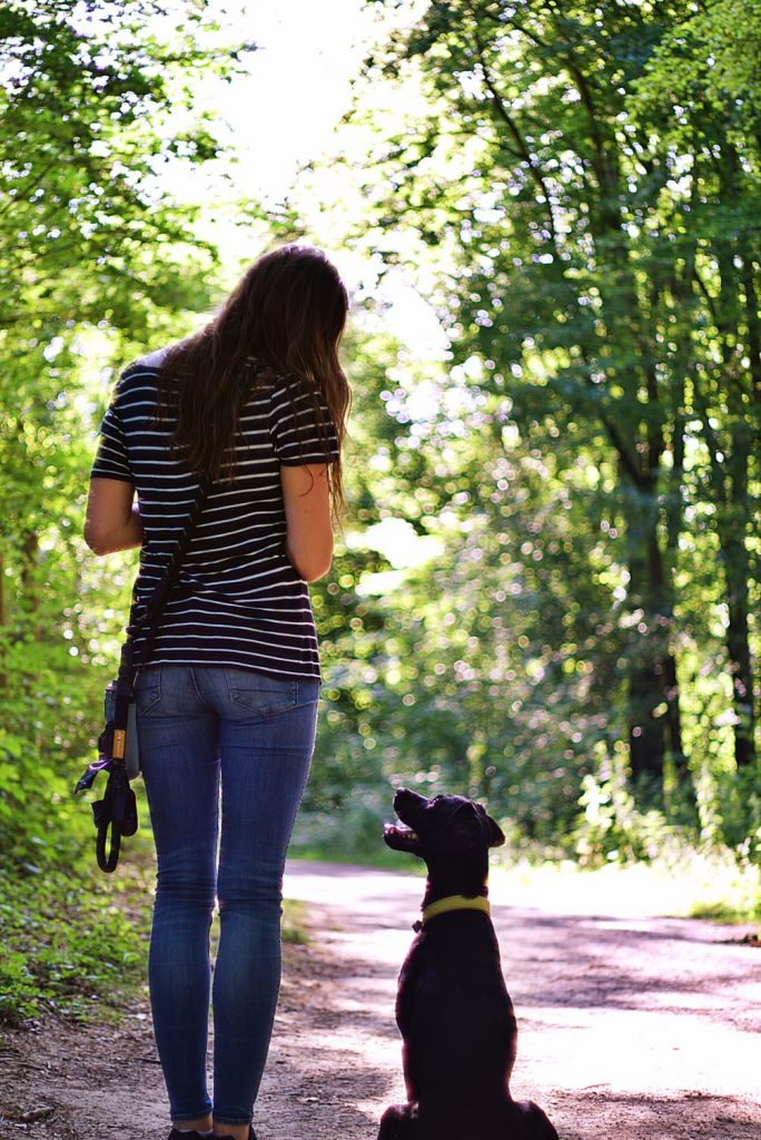 Anna und Juli auf einem Waldweg von hinten